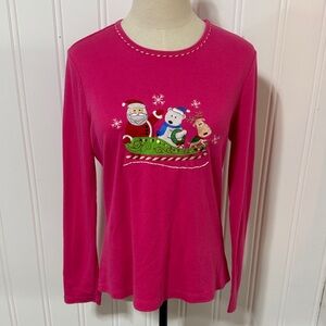 Mountain Lake Pink Christmas Long Sleeve Tee size S